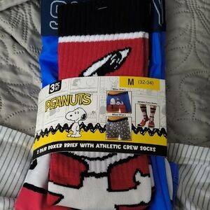 Peanuts Boxer Brief and Socks Set - Red, Blue, Black